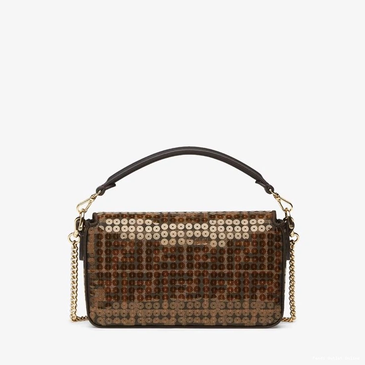 Cheap In Mini Brown with Motif Bag Fabric Baguette Sequins FF Fendi 0813